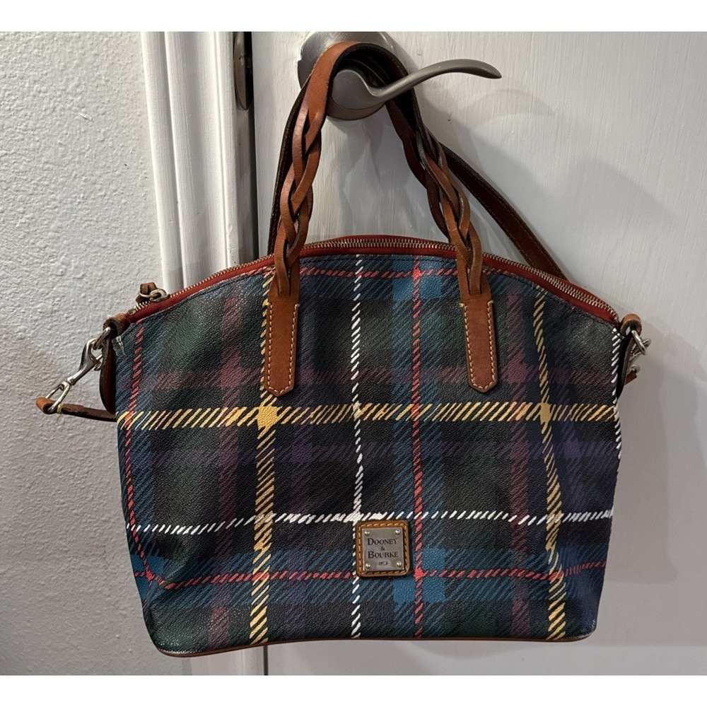 DOONEY & BOURKE Tartan Plaid Domed Zipped Double Strap Satchel Shoulder Purse